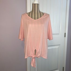 Oversized Waffle Knit Dolman Pink Front Tie Top
